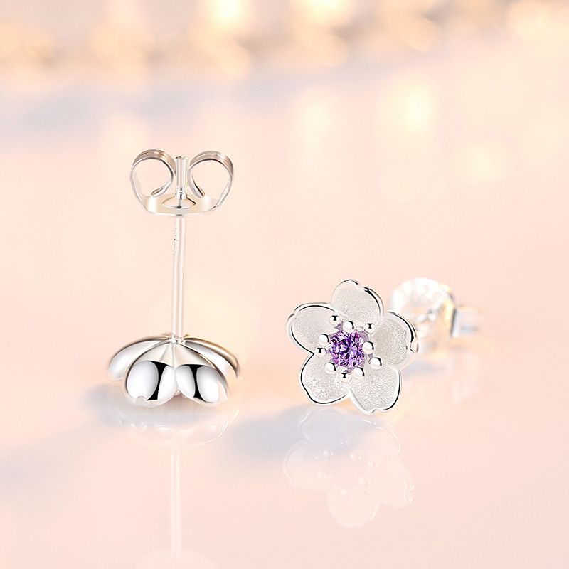 Pendientes de tuerca de flor nueva joyería de cristal de Plata de Ley 925 auténtica para mujer XY0202