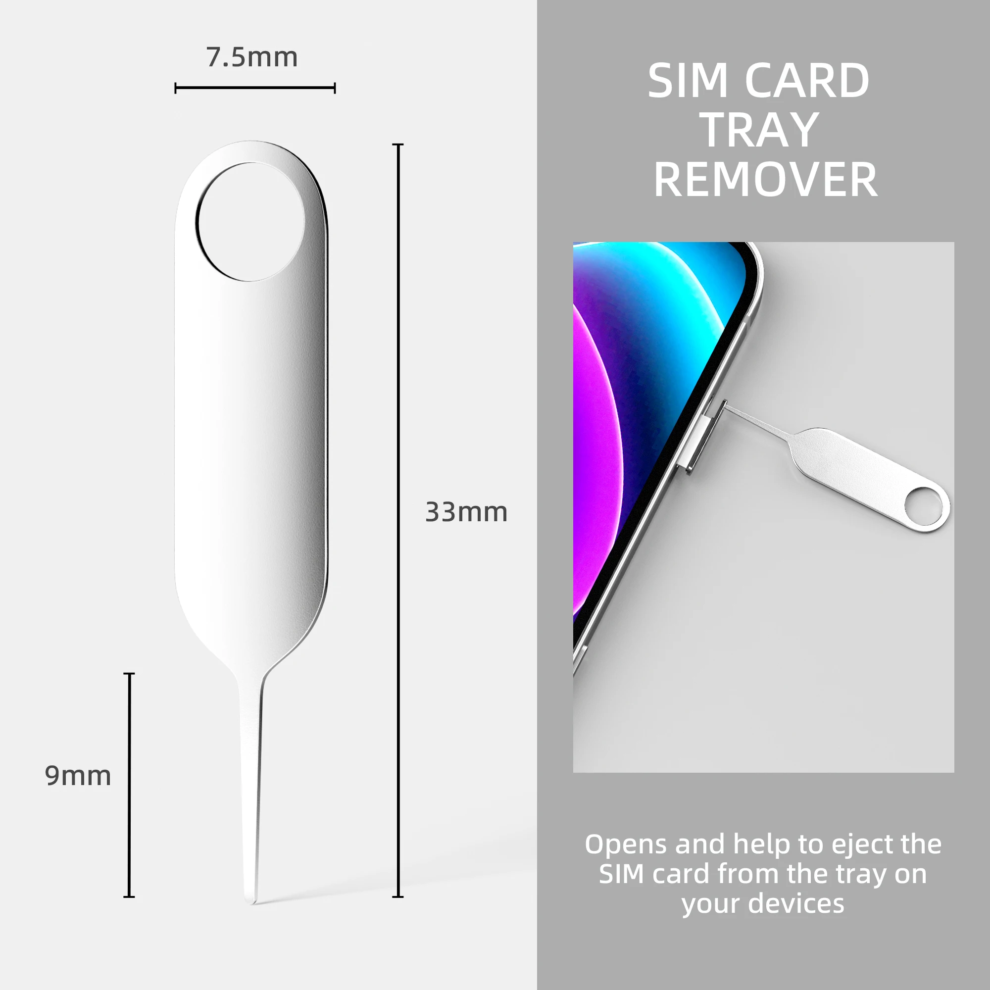 10 Pack SIM Card Tray Eject Pin Removal Tools ,Suitable for All iPhone,Samsung and Other Smart Phones，grey