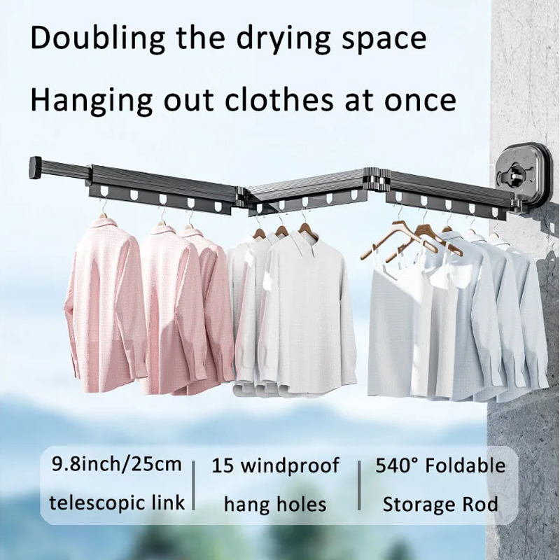 Wall Montado Dobrável Lavandaria Secagem Rack, Sem Perfuração, Cabide, Retrátil, Economia de Espaço, 1 Pc
