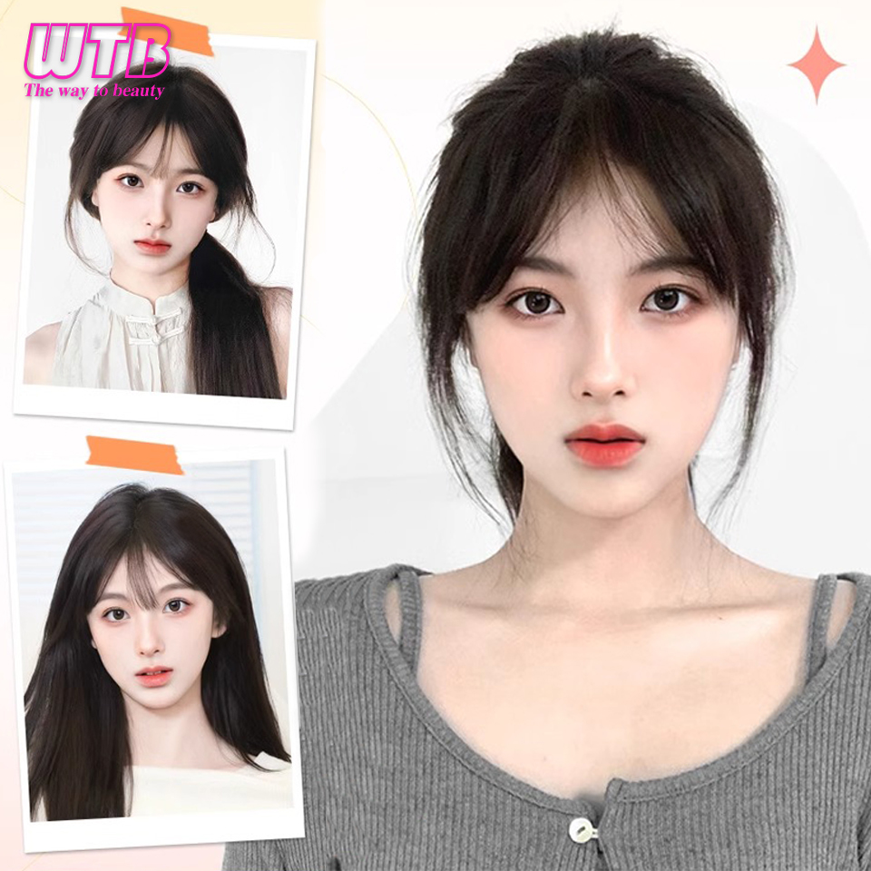 Wtb-合成フレンチフリンジウィッグ女性用、自然にふわふわで軽量なシームレスカバー、白い髪、ピース