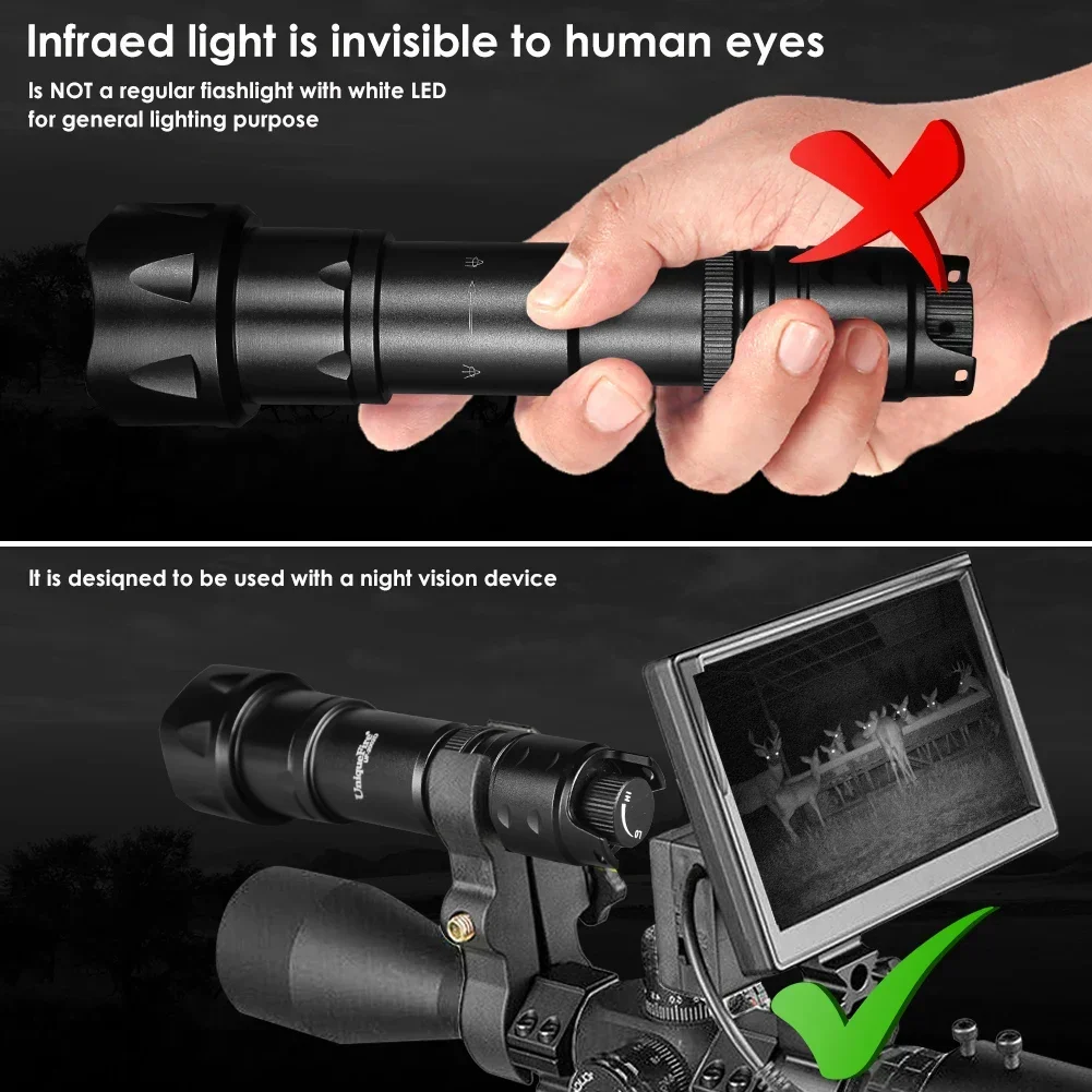 UniqueFire 2002D Vcsel LED IR 940NM 850NM linterna Zoom caza pesca visión nocturna antorcha recargable USB-C 18650 batería