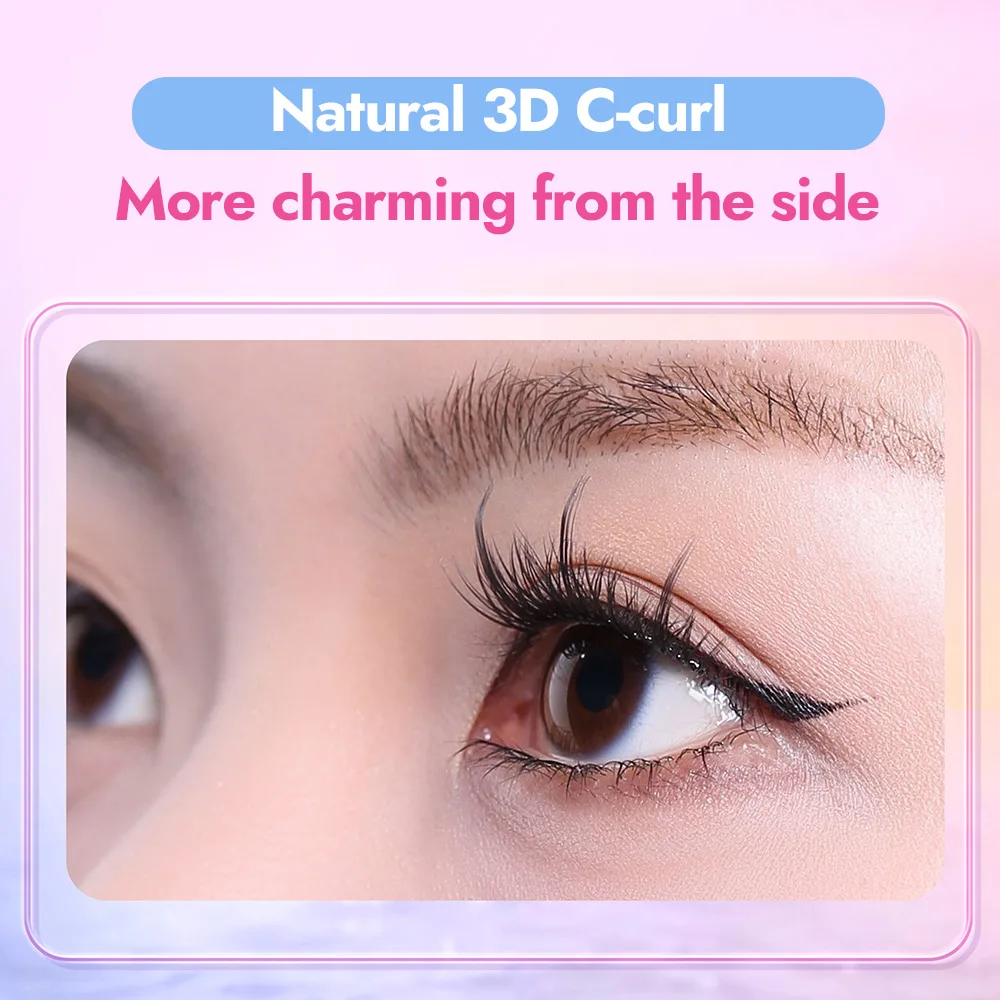 10 แถวขนาดใหญ่ความจุกาวขนตาปลอมเดี่ยว 10-12 มม.C-curled Natural Self-กาวขนตาปลอม