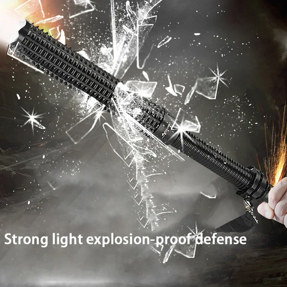 Linterna LED de bate de béisbol, aleación de aluminio, enfocable, con zoom, superbrillante, luz de mazza de autodefensa, bastón táctico, antorcha de emergencia