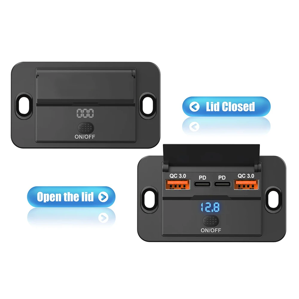 Nuevo Panel de enchufe de cargador de coche de 4 puertos 12V/24V RV salida USB Dual QC3.0 PD accesorios de enchufe de carga rápida para coche autobús RV camión