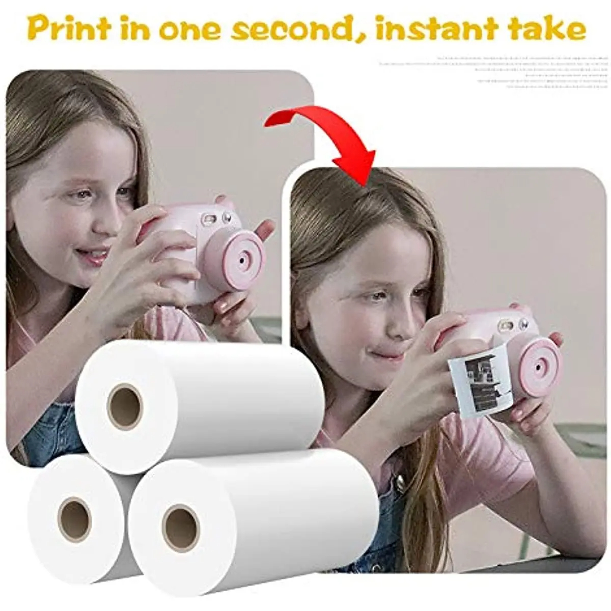 57x30mm Thermal Print Paper Instant Camera Refill Print Paper Photo Thermal Paper 6 Rolls for Most Kid's Instant Camera Supplies