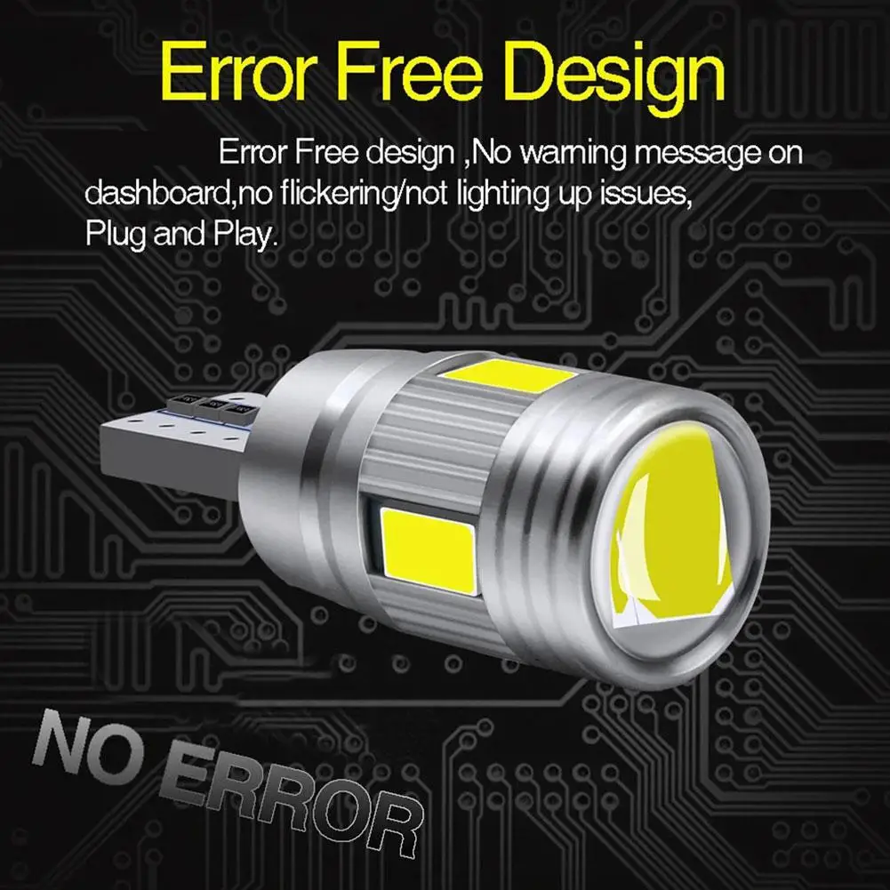 2x Car T10 LED Bulb W5W 194 LED Signal Light 12V 6000K Trunk Lamps Auto No Side 10SMD 5630 Claerance error Wedge X2N9