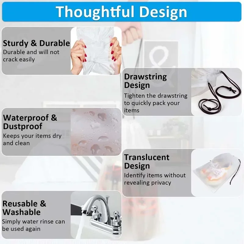 5/10PCS แบบพกพารองเท้า Drawstring กระเป๋าสําหรับ Sundries Travel แต่งหน้ากระเป๋ากันน้ําโปร่งใสพลาสติกกระเป๋า