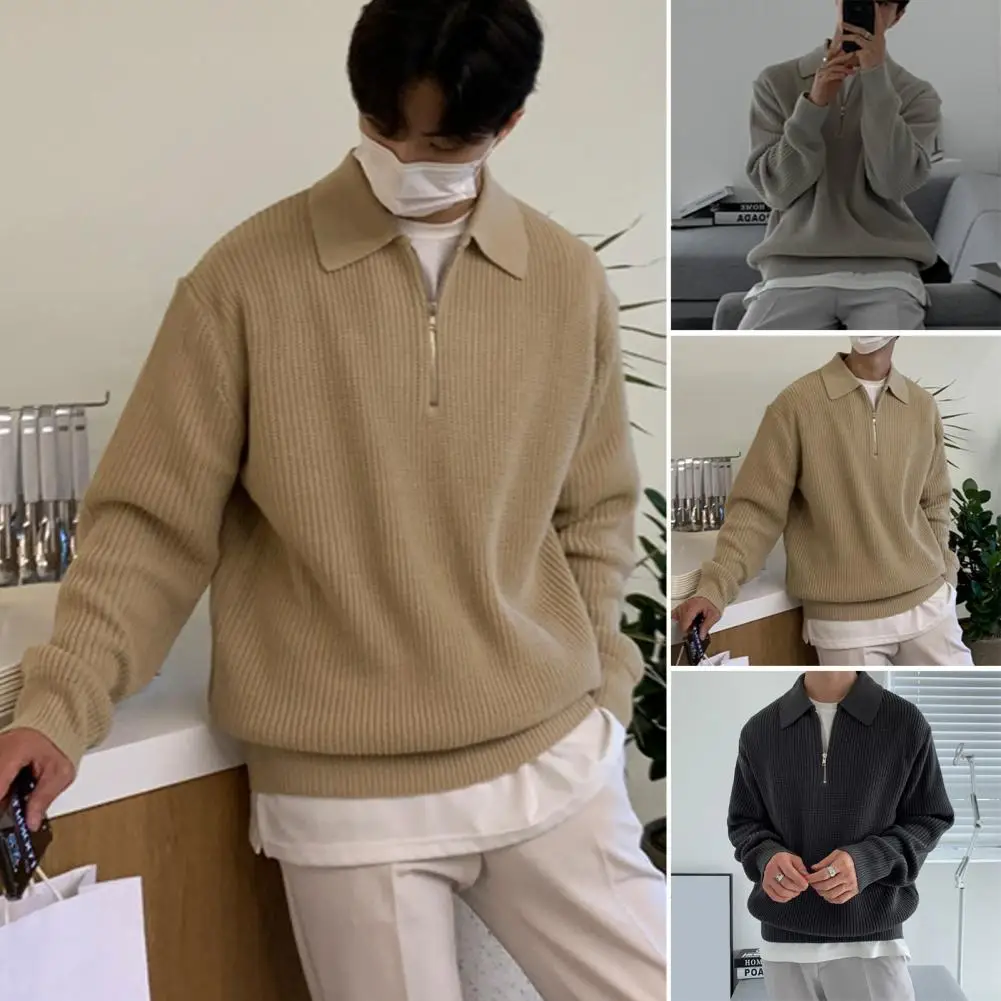 เสื้อกันหนาวผู้ชายผู้ชายฤดูใบไม้ร่วงฤดูหนาวเสื้อกันหนาวถักซิปPullover Soft Warmความยาวกลางเสื้อลําลองสําหรับชายน้ําหนักเบาผู้ชาย