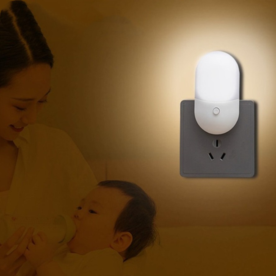 HHLZYH 3W Energy Saving Night Light Plug-in LED Feeding Socket Lamp Indoor Lighting Bedroom Night Bedside Lamp US/EU Two-color