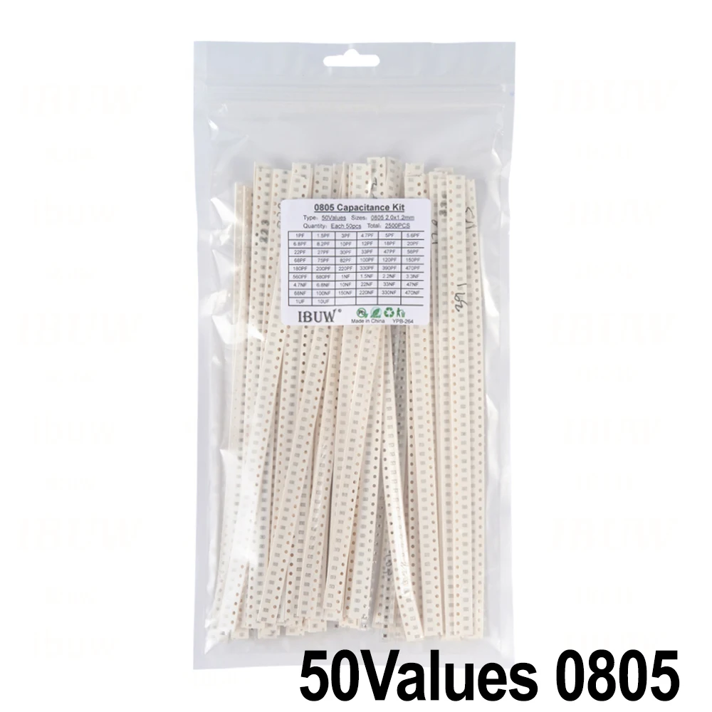 2500pcs 0402 0603 0805 SMD Ceramic Capacitor Assorted Kit 50Values 1pF - 10uF 100PF 10NF 100NF 0.47UF 1UF Chip Capacitance Set