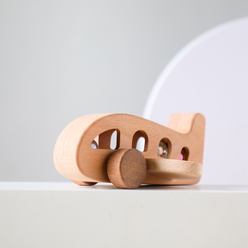 Avión de madera Montessori para bebé, juguetes con cuentas de vidrio, avión, juguetes para niños, accesorios para bebés, juguetes educativos de transporte para niños
