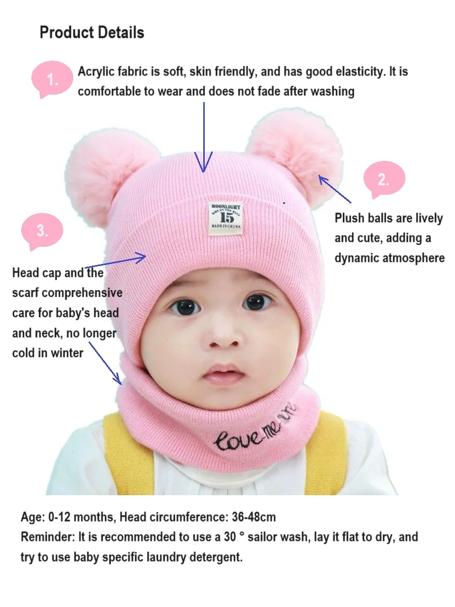Gorro de punto para bebé de 0 a 12 meses, bufanda para el calor de otoño e invierno