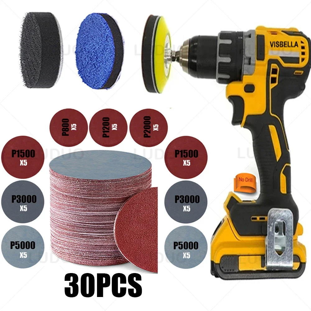 45/30/15PCS Chà Nhám Đĩa Pad Đánh Bóng Xe Đèn Pha Sửa Chữa Phục Hồi Giấy Nhám Bộ Dụng Cụ Ánh Sáng Tự Động Bánh Xe Ba Lan chà Nhám Giấy