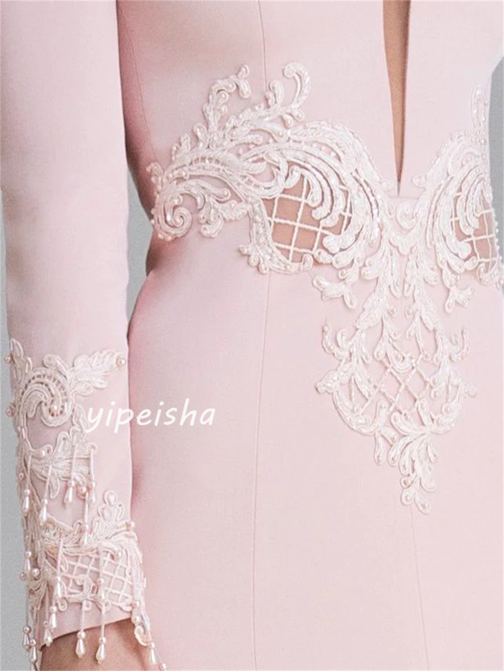 Personalizado de alta qualidade brilho requintado jérsei applique borla formal noite a linha com decote em v sob medida ocasião vestido vestidos longos