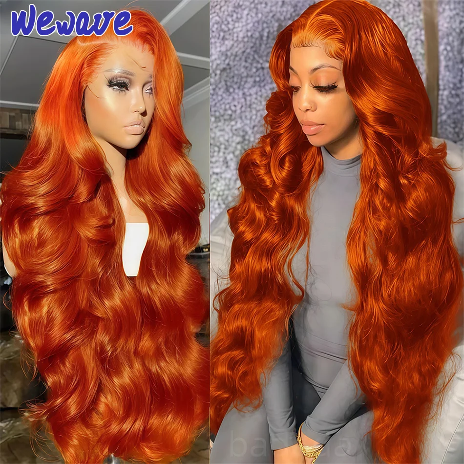 Gengibre 13x6 hd frente do laço peruca de cabelo humano 30 Polegada 13x4 hd laço frontal laranja gengibre colorido onda do corpo perucas de cabelo humano para mulher