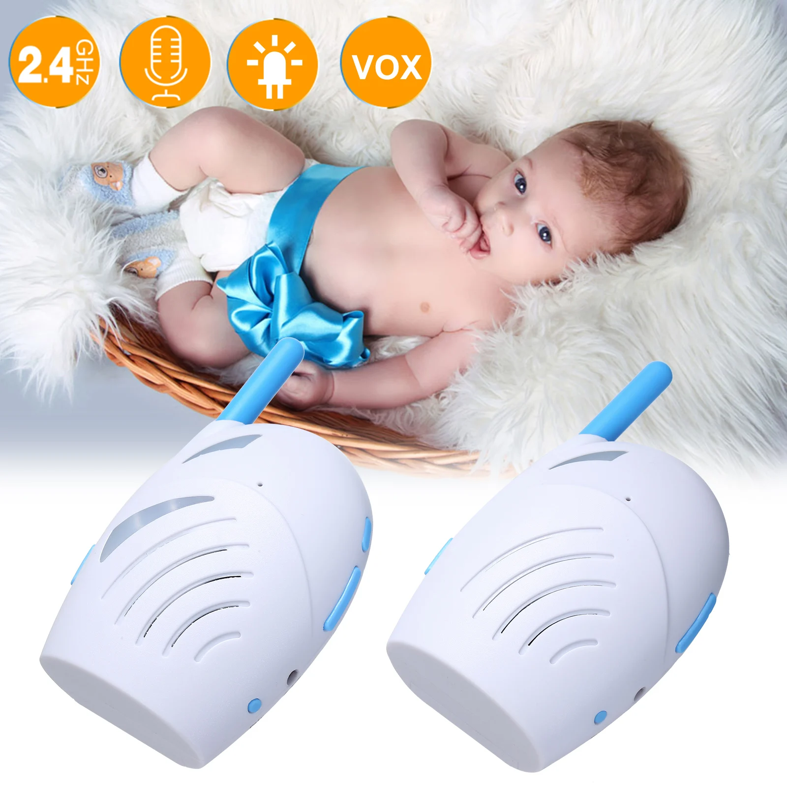 Portable 2.4GHz Wireless Digital Audio Baby Monitor Two Way Talk Crystal Clear Baby Cry Detector Sensitive Transmission