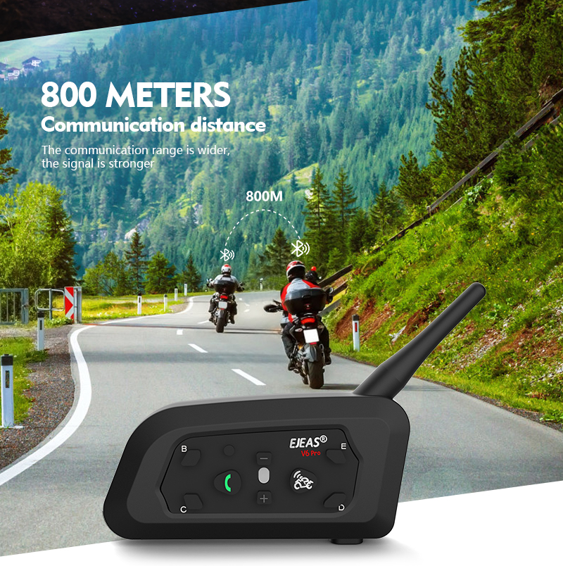 EJEAS V6 PRO +/ 플러스 오토바이 인터콤 헬멧 블루투스 헤드셋 6 라이더 800m 커뮤니케이터 방수 음악 플레이어 인터폰