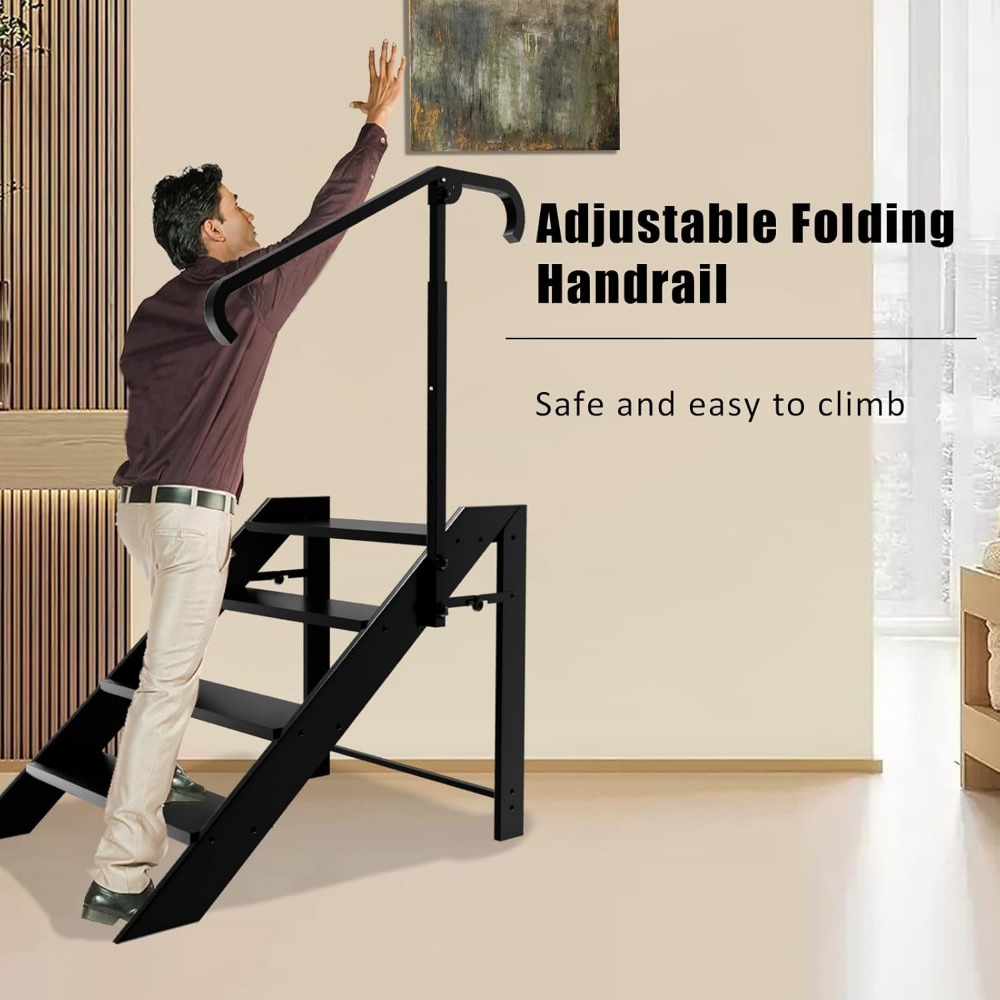 Step Ladder, Foldable Step Stool, 4 Step Folding RV Steps with Handrail, Camper Steps Outdoor, for Reaching High, Travel Trailer