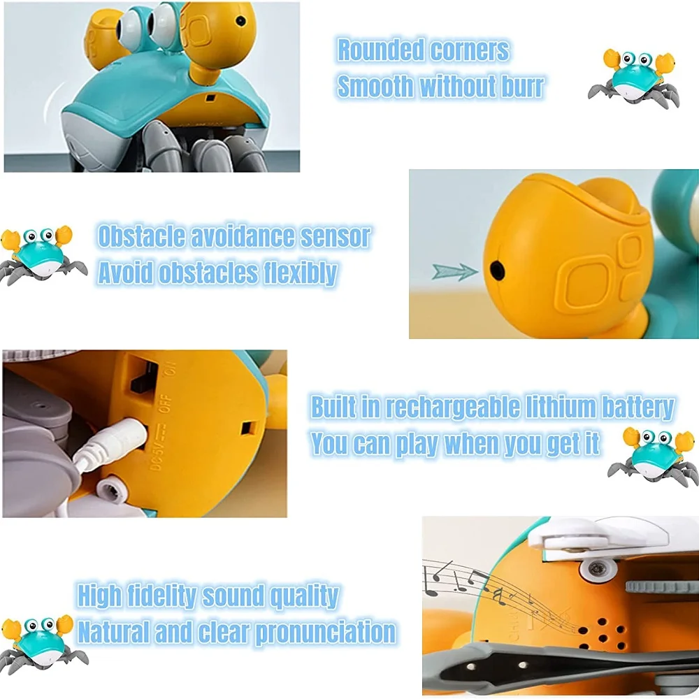 Crawling Crab Toy for Baby Rechargeable Crab Run Away with Music Led Light Up Toddler Gift Electric Induction Escape Toys