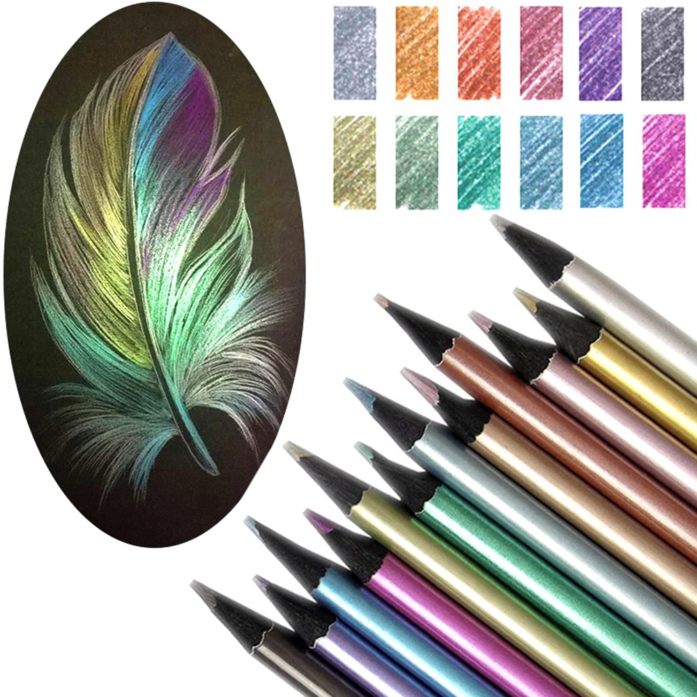 Lápiz metálico de 12 colores, lápiz de dibujo de colores, lápiz para bocetos, pintura, lápices de colores, suministros de arte, juego de lápices de colores