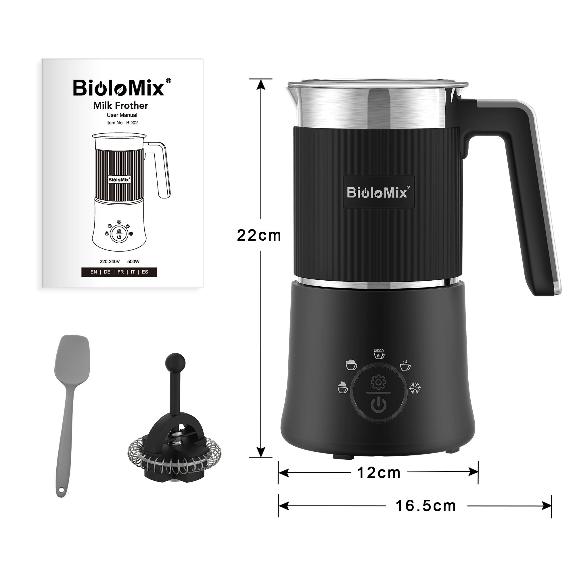 BioloMix ที่ถอดออกได้เครื่องตีฟองนมและ Steamer,5-in-1 อัตโนมัติร้อน/เย็นโฟมและช็อกโกแลตร้อน Maker,เครื่องล้างจานปลอดภัย