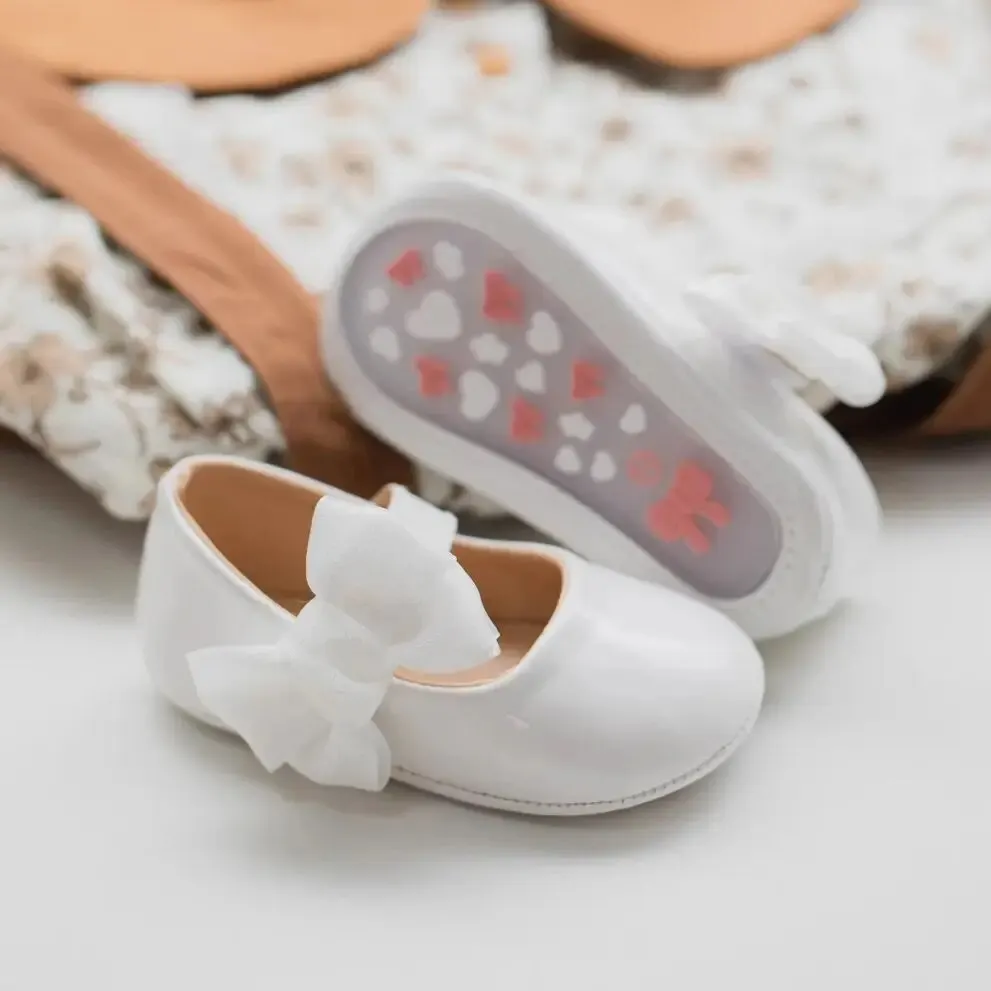 Meckior เด็กทารกรองเท้า PU หนัง Bowknot แบนยางกันลื่น Sole เด็กวัยหัดเดิน First Walkers เจ้าหญิงงานแต่งงานชุดสาวรองเท้า