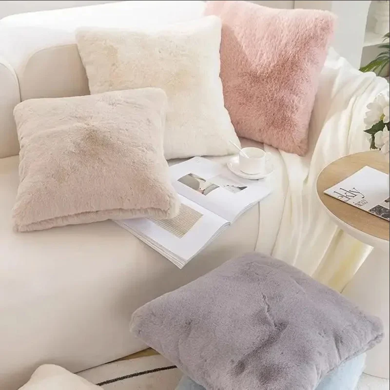 Ultra Soft โยนหมอนกรณี Faux กระต่ายขนสัตว์หรูหรา WARM Plush ตกแต่งหมอนเบาะรองนั่งสําหรับโซฟาห้องนอนห้องนั่งเล่น
