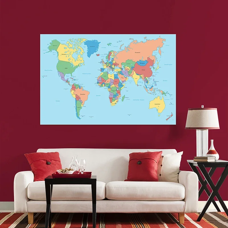 150*100 ซม.Worldแผนที่ไม่ทอภาพวาดผ้าใบผนังUnframedโปสเตอร์ห้องเรียนอุปกรณ์ห้องนั่งเล่นDecorอุปกรณ์โรงเรียน