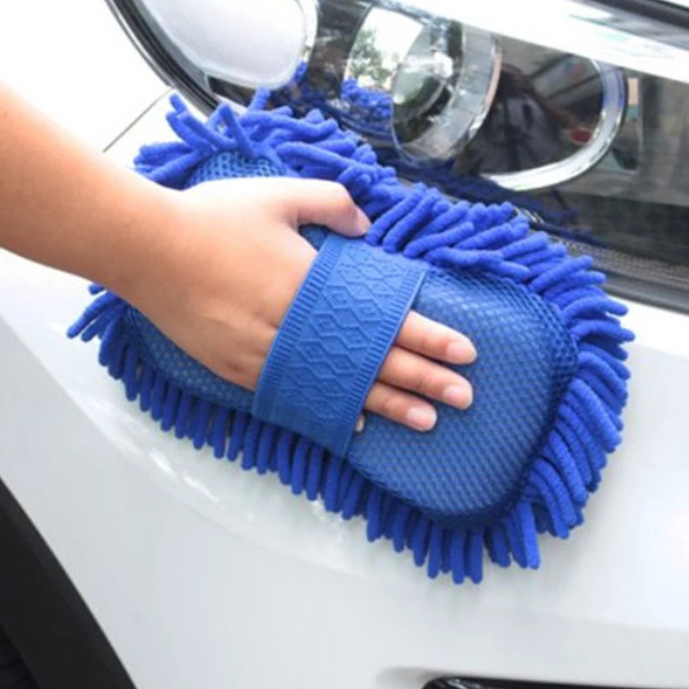 1 pc azul microfibra chenille esponja de lavagem de carro cuidados escova de lavagem almofada ferramenta de limpeza toalha de lavagem automática luvas estilo acessórios