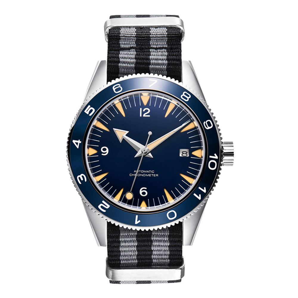 男性用防水サファイアガラス時計,ナイロンストラップ,自動,発光,日本製,nh35a,41mm, 100m