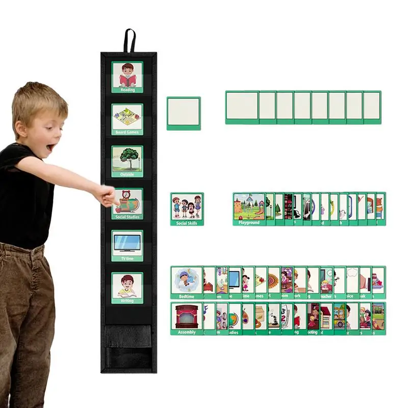 Kids Visual Schedule Bedtime Routine Chart Classroom Pocket Chart Daily Behavior Schedule With 45 Activity & 9 Blank Cards