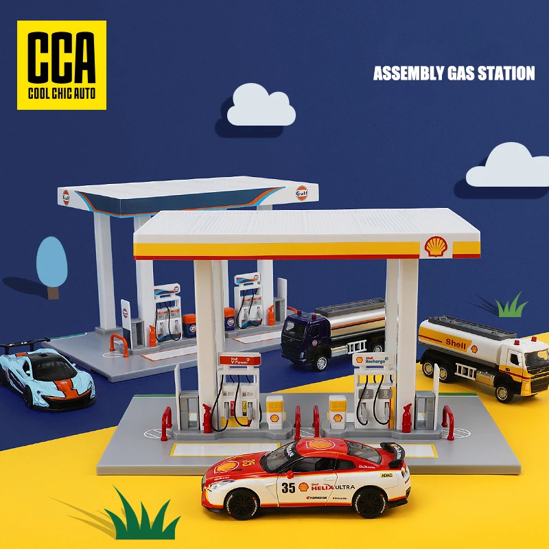 CCA アセンブリシェルガソリンスタンド湾岸石油ガソリンスタンド合金車モデル手芸装飾コレクションおもちゃツールギフトダイカスト