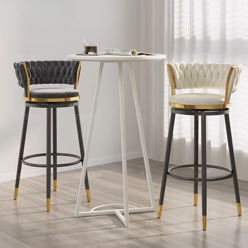 Luxury Flannel Bar Stool Modern Kitchen Chair Swivel Counter Stool Minimalist Cafe Seat Comfortable Home Bar Stool with Backrest