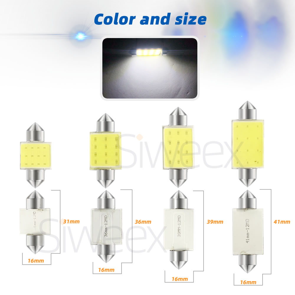 C5W C10W 31Mm 36Mm 39Mm 41Mm/42Mm Dome Festoon COB LED Xe Reading Nội Thất đèn Giấy Phép Mảng Trắng Màu Xanh DC 12V