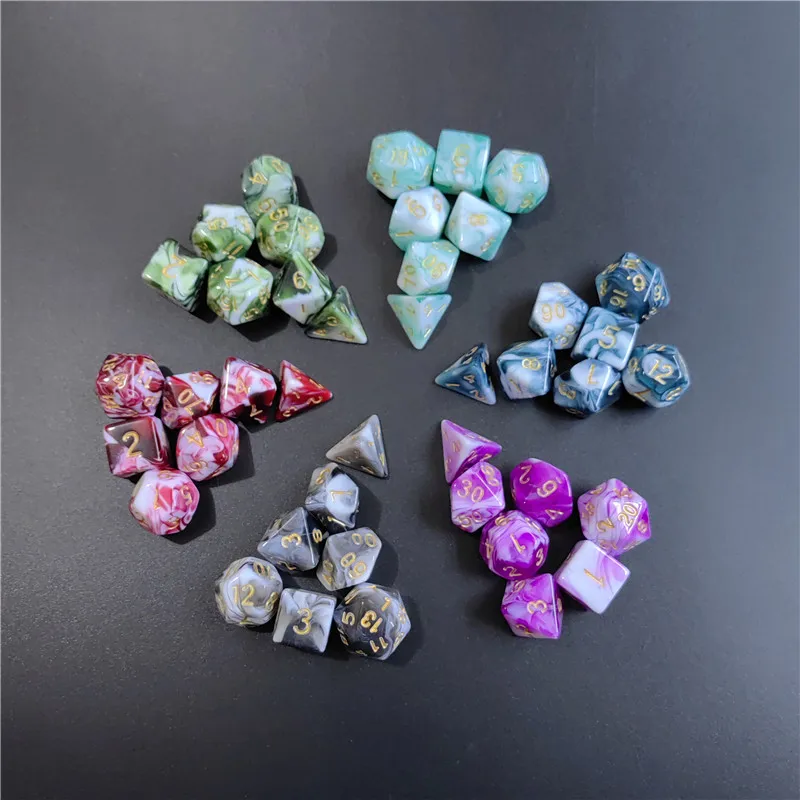 7 pçs 1 conjunto de dados mnd estilo cor dupla novo conjunto acrílico d4 d6 d8 d10 d12 d20 dados multiface trpg dungeon jogos de tabuleiro