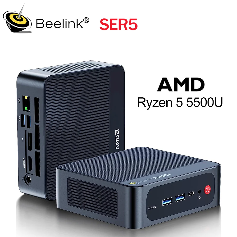 Beelink SER5 Mini PC AMD Ryzen 5 5500U DDR4 16 GB SSD 500 GB Ondersteuning WiFi6 BT5.2 4 K HD 1000 M Desktop Computer