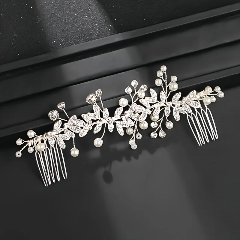 Kristall Perle Haarkamm Clip Pin Strass Blatt Haarkamm Stirnband Tiara für Frauen Braut Hochzeit Haarschmuck Schmuck Kamm