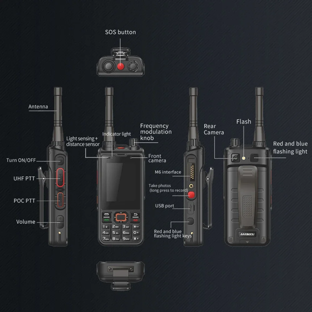 Цифровой радиоприемник ANYSECU W6PRO, 4G, Android 10, работает с реальным ptt Zello, Wi-Fi, 4200 ма · ч, УВЧ, 400-480 МГц, POC, DMR