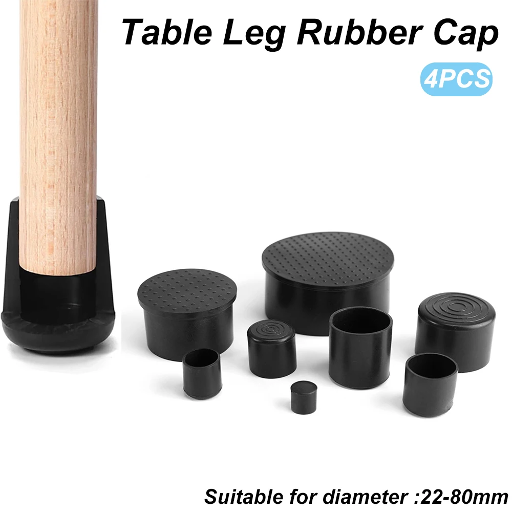 4PCS 22-80mm Runde Schwarz PVC Weiche Gummi Rohr Hülse Rohr Spitze Protektoren Möbel Fuß Tisch Stuhl bein End Kappe Abdeckung