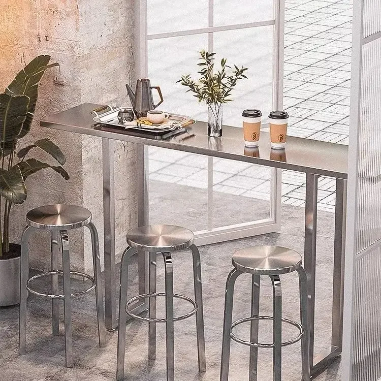 Taburetes de bar de acero inoxidable: asiento redondo moderno, taburete alto para isla de cocina/cafetería, taburete con estructura de metal duradero