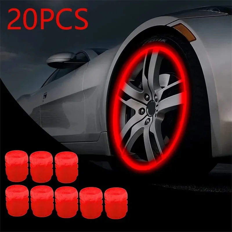 20Pc Świecące zaślepki zaworów Fluorescencyjny świecący w nocy Dekoracja Samochód Motocykl Rower Piasta Kołpak zaworu Stylizacja Akcesoria samochodowe