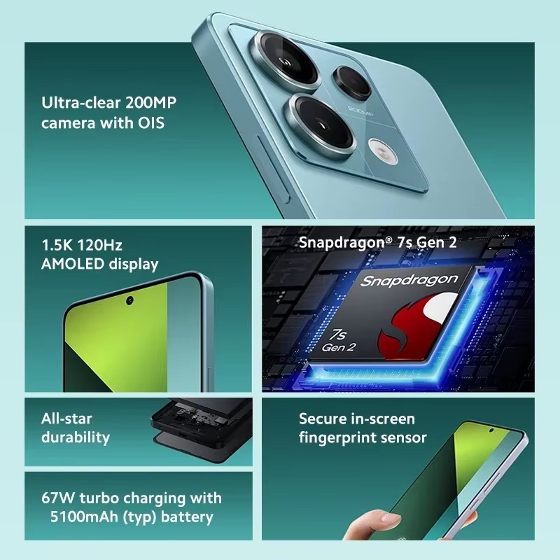 Nieuwe Xiaomi Redmi Note 13 Pro 5G Smartphone 128 GB/256 GB ROM 200 MP OIS Camera Leeuwebek 7s Gen 2 67 W Turbo Opladen 6.67 "AMOLED