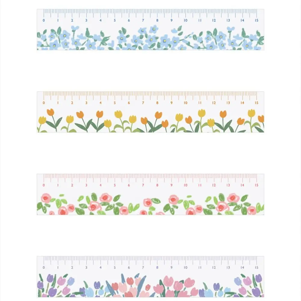 Creative Multifunction 15cm Straight Ruler Transparent Acrylic Math Drawing Ruler Double-duty Tulip DIY Drawing Tools Student