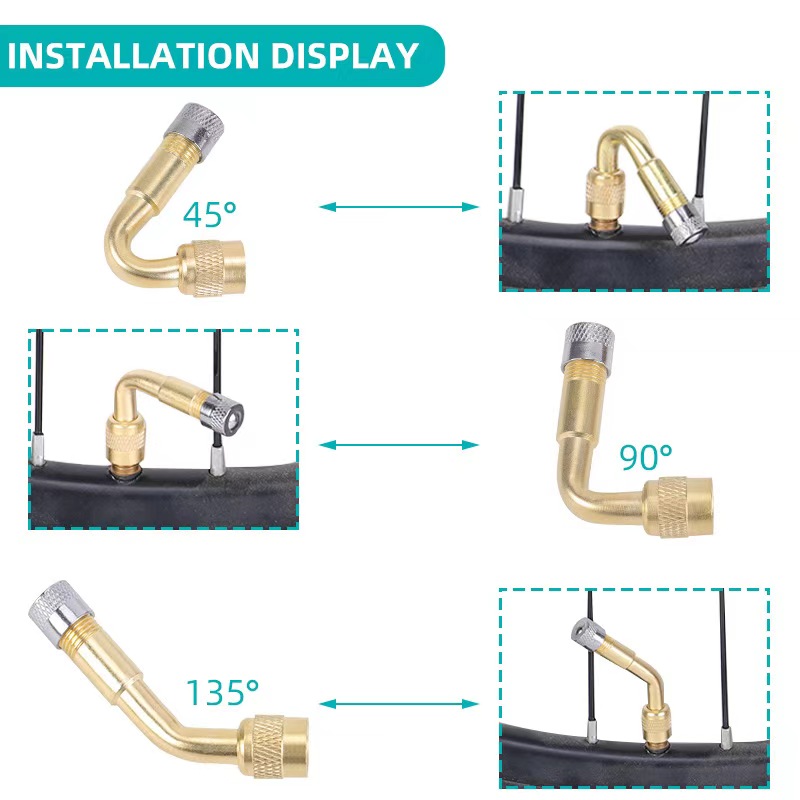 Extensor de válvula de pneu de ar automático, ângulo de 45/90/135 graus de latão, adaptador de válvula de motocicleta, adaptador de extensão de tubo inflável