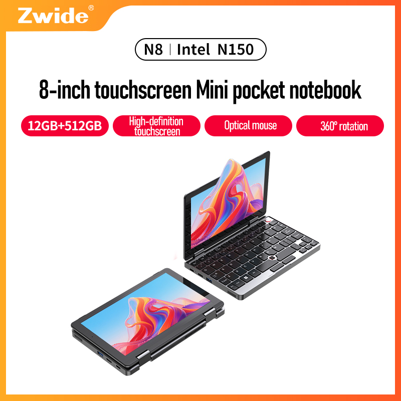 Zwide IntelN150 12GB Memory 512GB SSD Hard Disk Windows 11 Home Portable Laptop Notebook Mini PC Touch Screen