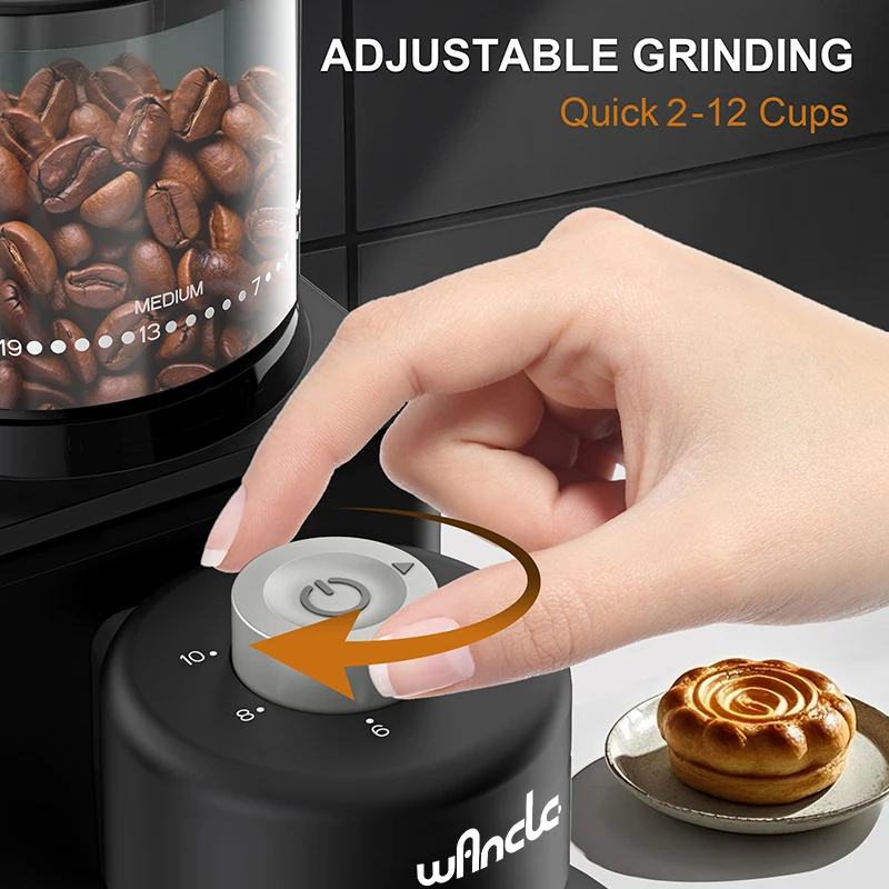 Molinillo de café Molinillo cónico eléctrico automático con soplador de polvo 25 molinados precisos para prensa francesa de café expreso 2-12 tazas
