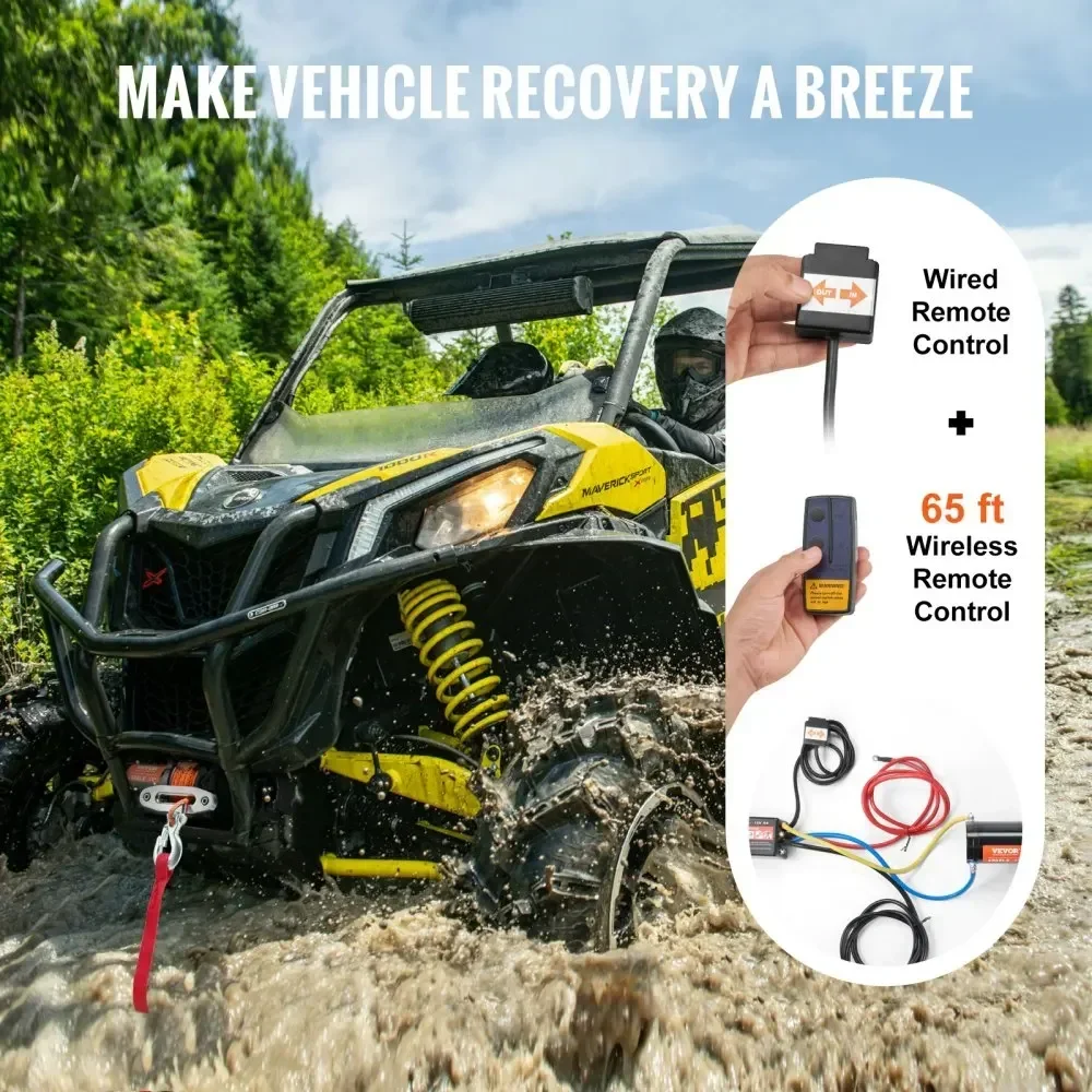 Guincho elétrico VEVOR ATV/UTV Guincho com capacidade de tração de linha de 4500 lb, 12V DC com controle remoto com fio, IWaterproof para UTV ATV