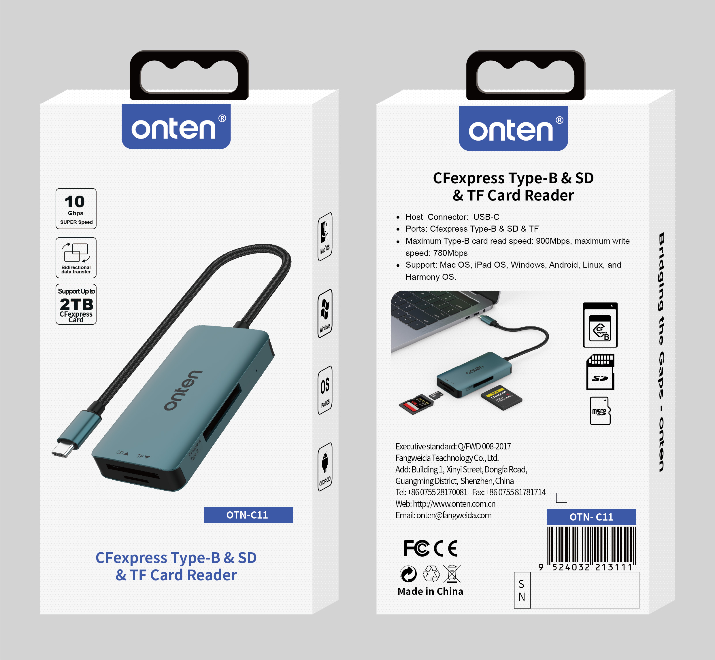 ONTEN Oryginalny czytnik kart OTN-C11 TYPE C CFexpress Type-B i SD& TF do Macbook Samsung Huawei XiaoMi