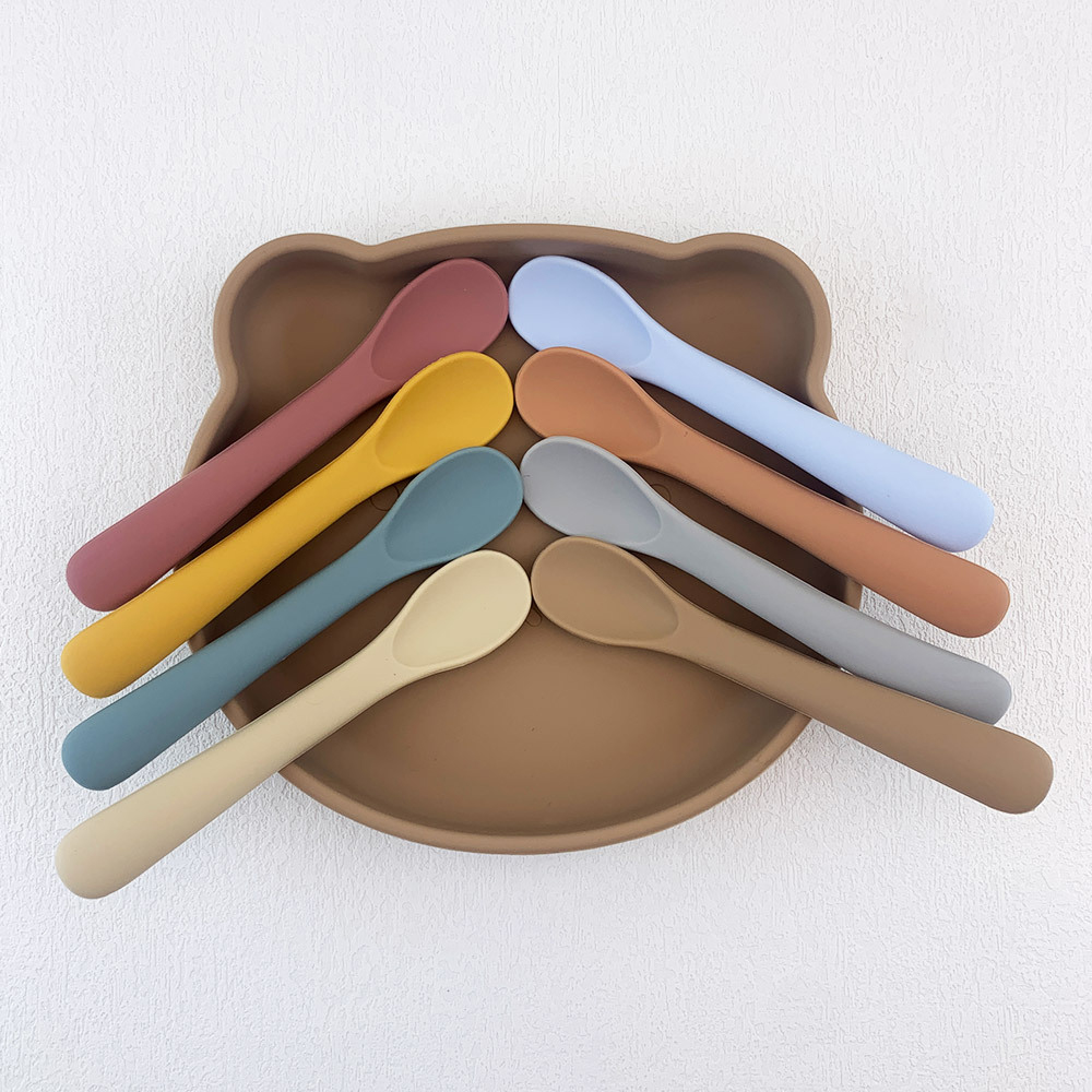 Colher de silicone macio para bebês, colher de treinamento de alimentação suplementar de silicone de qualidade alimentar para crianças, cabo longo, colher de alimentação de silicone