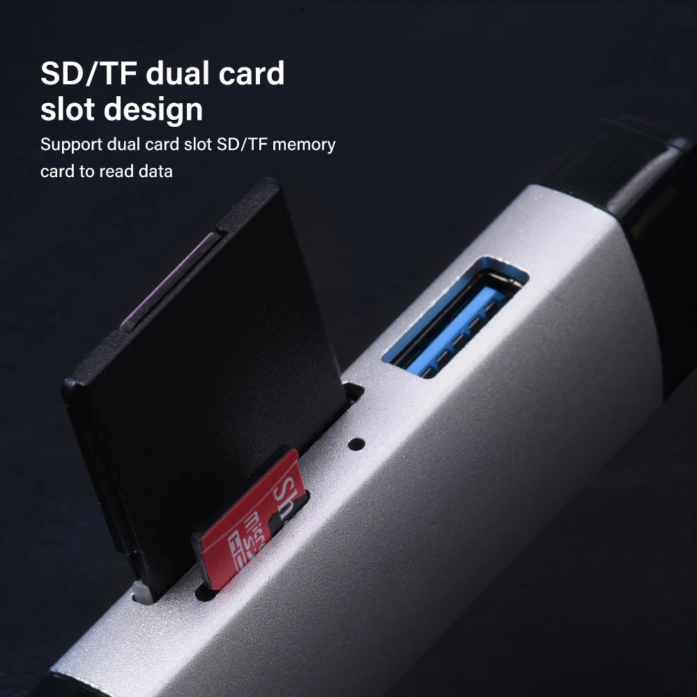 JASTER-Multifunções USB 3.0 Card Reader, 6 em 1, Disco U, Tipo-C, USB, TF, SD, Unidade Flash, Cartão de Memória para Adaptador, Telefone, Laptop, Computador